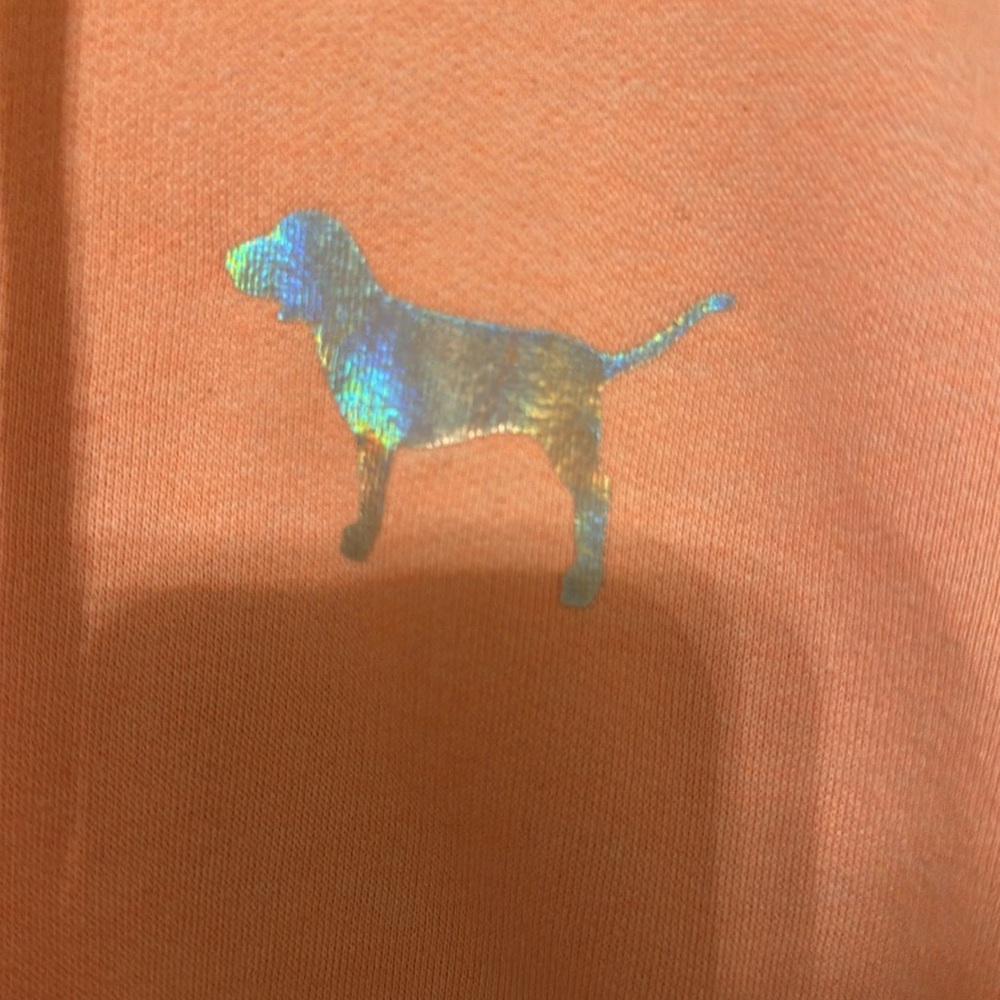 Victoria's Secret PINK Bling Full Zip Hoodie Peach Iridescent Holographic Logo L - Picture 3 of 8